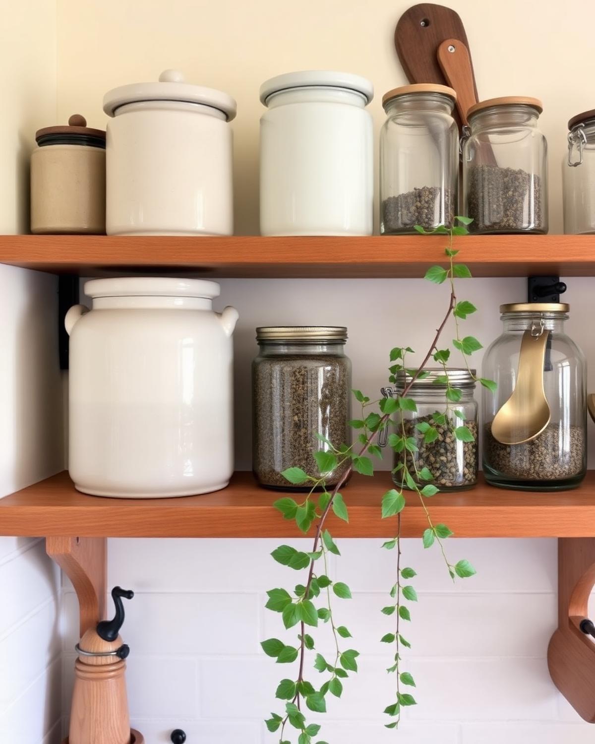 Open kitchen shelf, styled